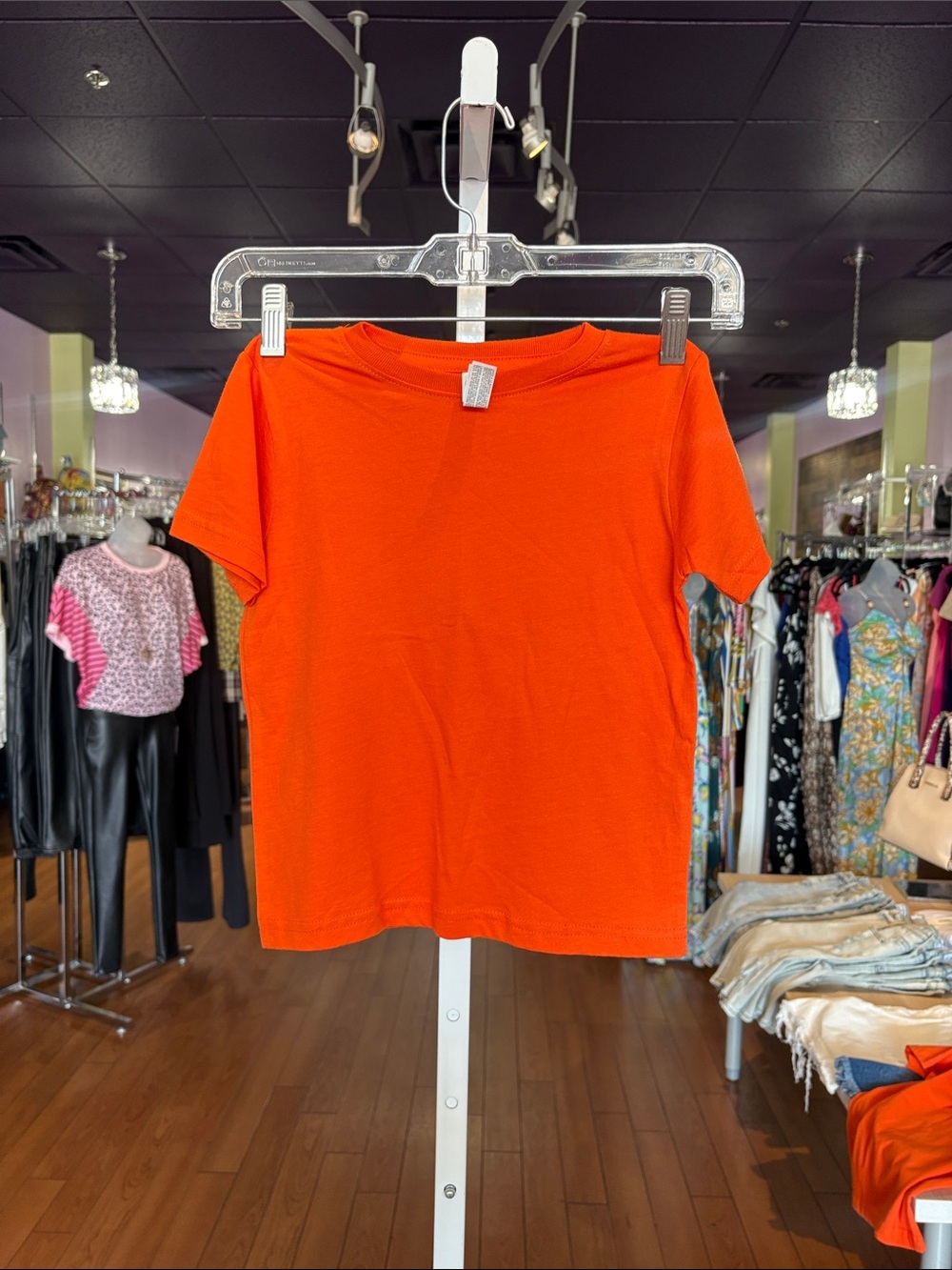 Rabbit Skins Bright Orange Short Sleeve Tee for Kids Antler Print on Back